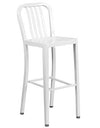 Flash Furniture Commercial Grade 24" Round White Metal Indoor-Outdoor Bar Table Set with 4 Vertical Slat Back Stools