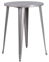 Flash Furniture Commercial Grade 30" Round Silver Metal Indoor-Outdoor Bar Table Set with 2 Vertical Slat Back Stools