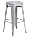 Flash Furniture Commercial Grade 30" Round Silver Metal Indoor-Outdoor Bar Table Set with 4 Square Seat Backless Stools