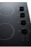 Summit Appliance CR425BL 24" Wide Four-Burner 230V Radiant Cooktop in Smooth Black Ceramic Glass Surface with One Large 8" Element and Three Standard Elements, Push-to-turn Knobs, Indicator Lights
