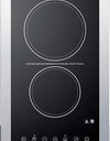 Summit Appliance CR2B23T3BTK15 2-Burner 230V Radiant Cooktop in Black Ceramic Schott Glass Surface with Digital Touch Controls & Stainless Steel Frame to Allow Installation in 15" Wide Counter Cutouts