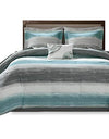 Madison Park Essentials Saben Bed in a Bag Comforter, Vibrant Color Design All Season Down Alternative Cover with Complete Cotton Sheet Set, Full(78"x86"), Stripe Aqua 9 Piece