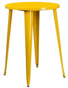 Flash Furniture Commercial Grade 30" Round Yellow Metal Indoor-Outdoor Bar Table Set with 2 Vertical Slat Back Stools