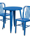 Flash Furniture Commercial Grade 24" Round Blue Metal Indoor-Outdoor Table Set with 2 Vertical Slat Back Chairs