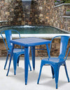 Flash Furniture Commercial Grade 23.75" Square Blue Metal Indoor-Outdoor Table Set with 2 Stack Chairs
