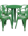 Flash Furniture Commercial Grade 24" Round Green Metal Indoor-Outdoor Table Set with 4 Arm Chairs