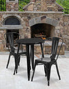 Flash Furniture Commercial Grade 24" Round Black Metal Indoor-Outdoor Table Set with 2 Cafe Chairs