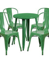 Flash Furniture Commercial Grade 24" Round Green Metal Indoor-Outdoor Table Set with 4 Cafe Chairs