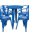Flash Furniture Commercial Grade 24" Round Blue Metal Indoor-Outdoor Table Set with 4 Arm Chairs