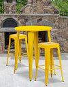 Flash Furniture Commercial Grade 30" Round Yellow Metal Indoor-Outdoor Bar Table Set with 2 Square Seat Backless Stools