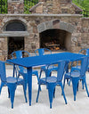 Flash Furniture Commercial Grade 31.5" x 63" Rectangular Blue Metal Indoor-Outdoor Table Set with 6 Stack Chairs