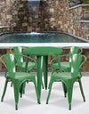 Flash Furniture Commercial Grade 24" Round Green Metal Indoor-Outdoor Table Set with 4 Arm Chairs