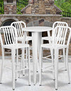 Flash Furniture Commercial Grade 24" Round White Metal Indoor-Outdoor Bar Table Set with 4 Vertical Slat Back Stools