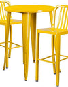 Flash Furniture Commercial Grade 30" Round Yellow Metal Indoor-Outdoor Bar Table Set with 2 Vertical Slat Back Stools