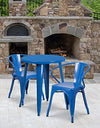Flash Furniture Commercial Grade 24" Round Blue Metal Indoor-Outdoor Table Set with 2 Arm Chairs