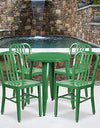 Flash Furniture Commercial Grade 24" Round Green Metal Indoor-Outdoor Table Set with 4 Vertical Slat Back Chairs
