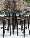 Flash Furniture Commercial Grade 24" Round Black Metal Indoor-Outdoor Bar Table Set with 4 Vertical Slat Back Stools