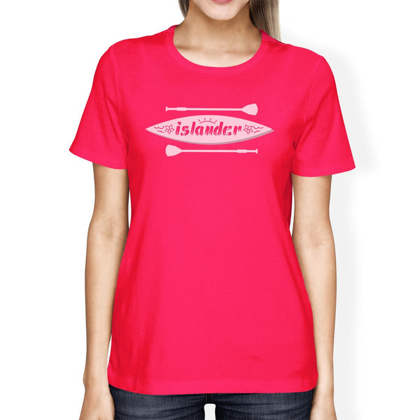 Islander Womens Hot Pink Paddle Board Graphic Tee Shirt Round Neck