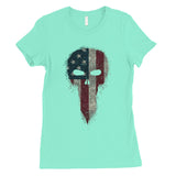 Vintage American Skull Womens 4th of July Outfit Cute Gifts T-Shirt