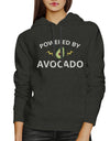 Powered By Avocado Dark Grey Cute Graphic Hoodie With Front Pocket