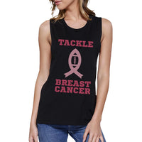 Tackle Breast Cancer Football Womens Black Muscle Top