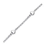 14k White Gold Rolo Chain Bracelet with Puffed Heart Stations