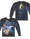 Star Trek/cast Of Cats (front/back Print)-l/s Adult Poly Crew -white