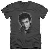 Elvis Presley/grey Portrait - S/s Adult V-neck - Charcoal