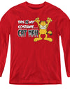 Garfield/cat Man - Youth Long Sleeve Tee - Red