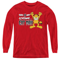 Garfield/cat Man - Youth Long Sleeve Tee - Red