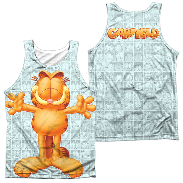 Garfield/free Hugs (front/back Print)-adult 100% Poly Tank Top-white