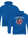 Gumby/saddle Up (back Print) - Adult Zipper Hoodie - Royal