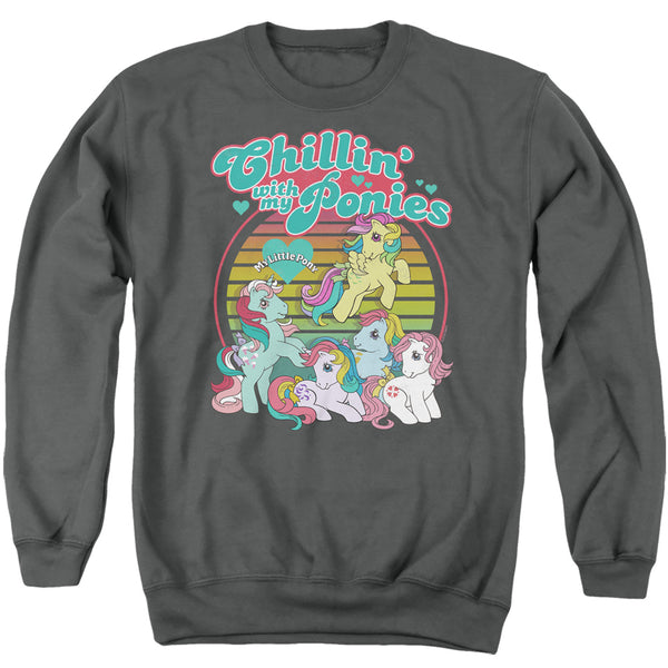 My Little Pony Retro/chillin With My Ponies-adult Crewneck Sweatshirt-charcoal