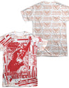 Superman/truth And Justice All Over (front/back Print) -  S/s Adult 100% Poly Crew - White