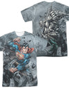 Superman/superman Vs Doomsday (front/back Print) -  S/s Adult 100% Poly Crew - White